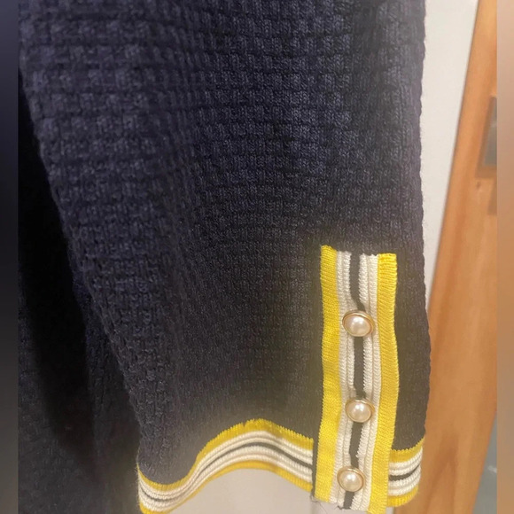 Talbots Women's Navy Yellow Trim Pearl Button Stretch Career Cardigan Sweater XL - Picture 5 of 14